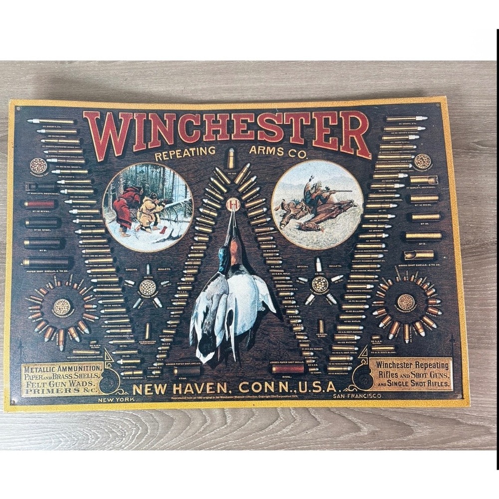 Vintage Winchester Repeating Arms Co Tin Sign 1890 Reproduction 1991 Olin Corp